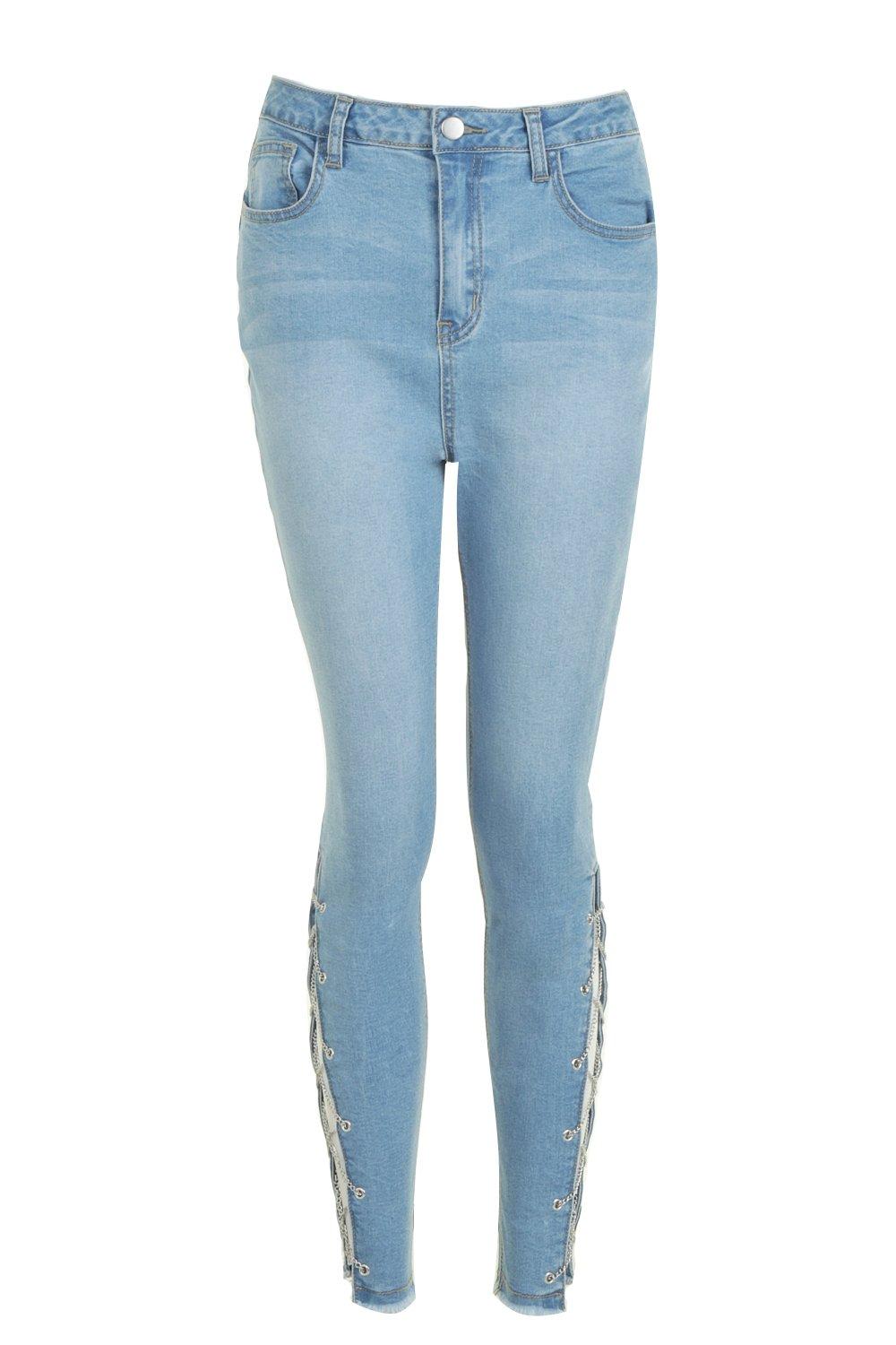 Lace up jeans side sale
